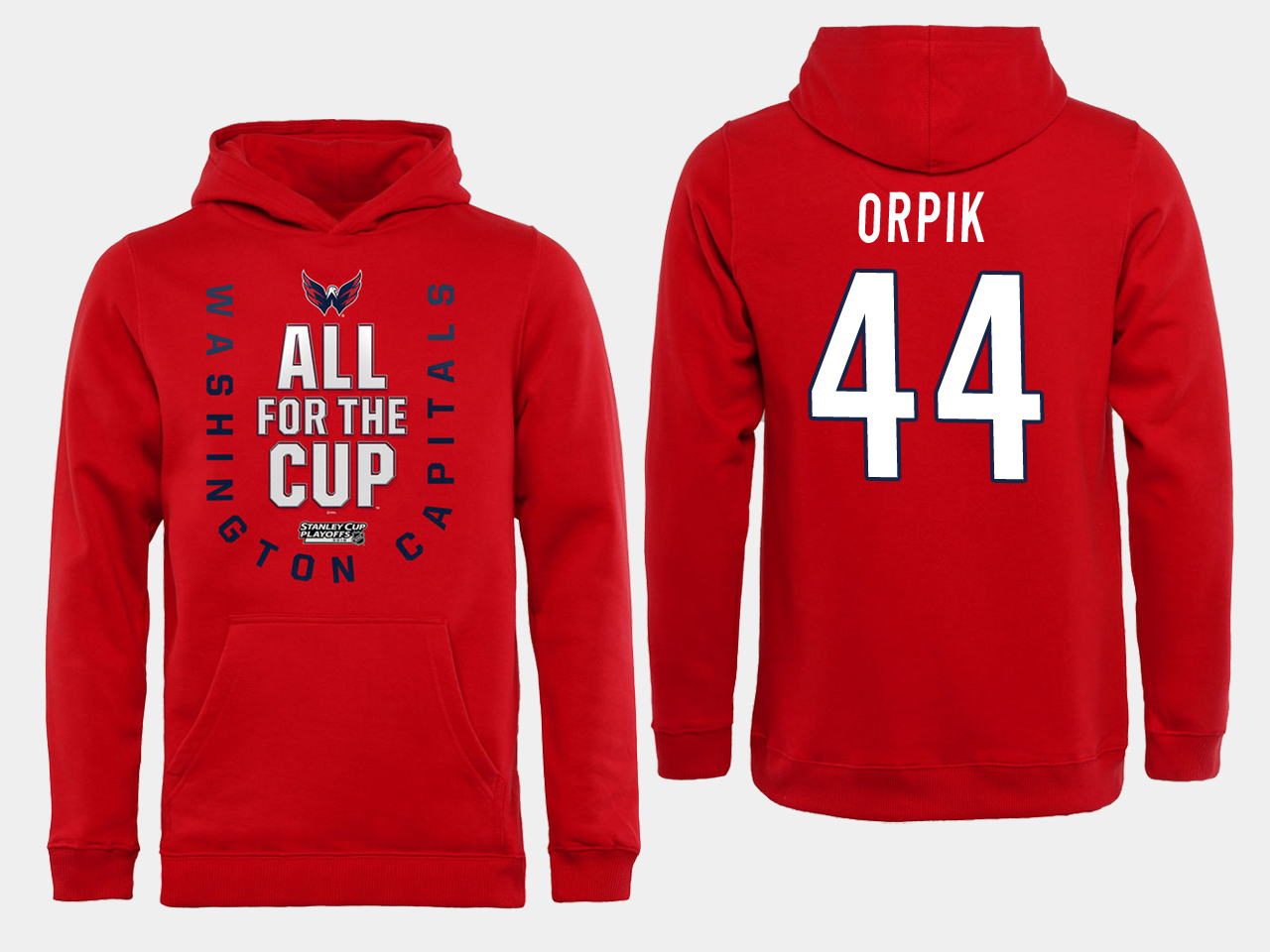 Men NHL Washington Capitals 44 Orpik Red All for the Cup Hoodie